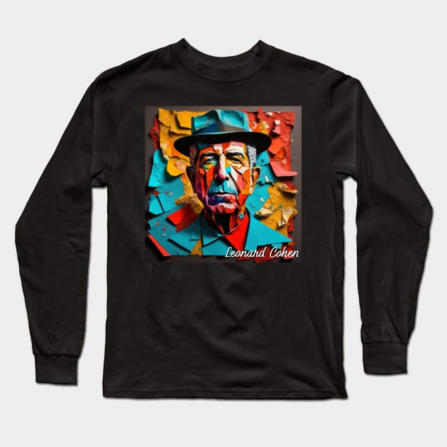 Leonard Cohen // Paper Art Long Sleeve T-Shirt by Otmr Draws